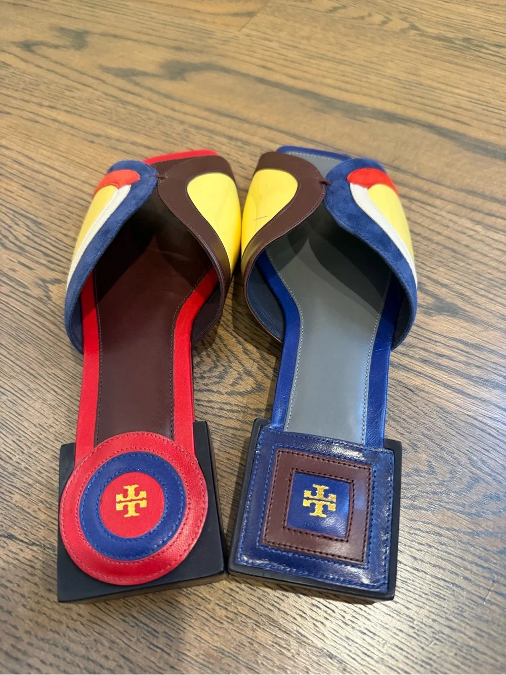 Tory Burch Multicolor Marquetry Leather Colorblock Slide Mules size S. Like new.